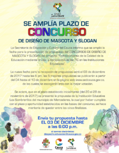 Convocatoria diseño de mascota y slogan, se amplía el plazo.