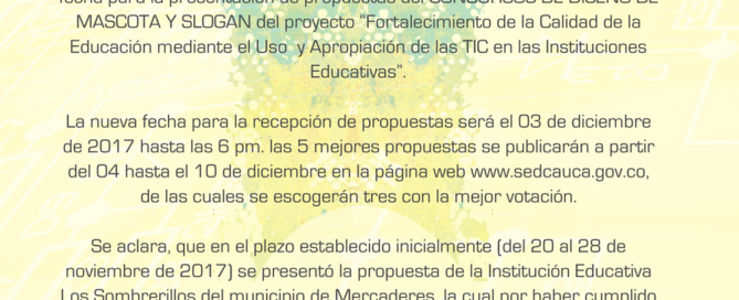 Convocatoria diseño de mascota y slogan, se amplía el plazo.